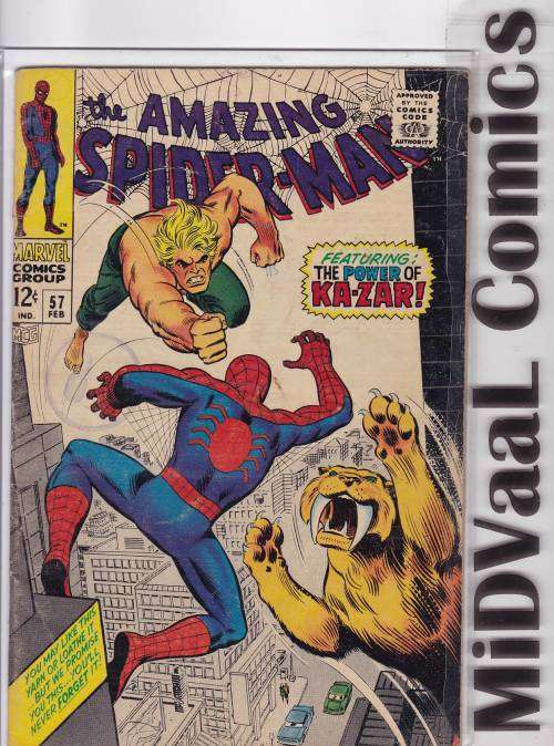 The Amazing Spider-Man Issue # 57 CONDT VERY GOOD/FINE The Coming of Ka-Zar!" ¿ (20-page story) ¿