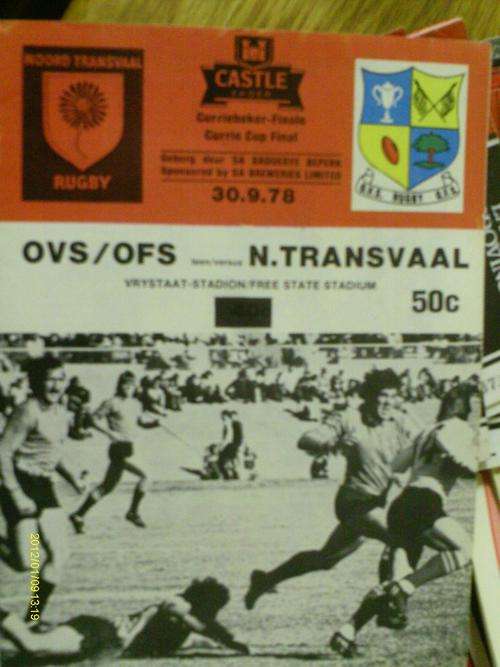 Rugby Programme - Currie Cup Final 1978 Orange Free State vs Northern Transvaal
