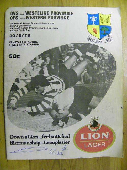 Rugby Programme - 1979 Currie Cup Orange Free State vs Westelike Provinsie