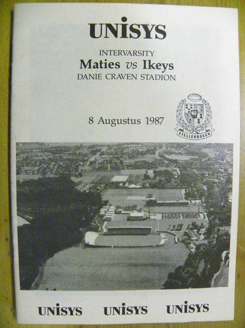 Rugby Programme - Intervarsity 1987 Maties vs Ikeys