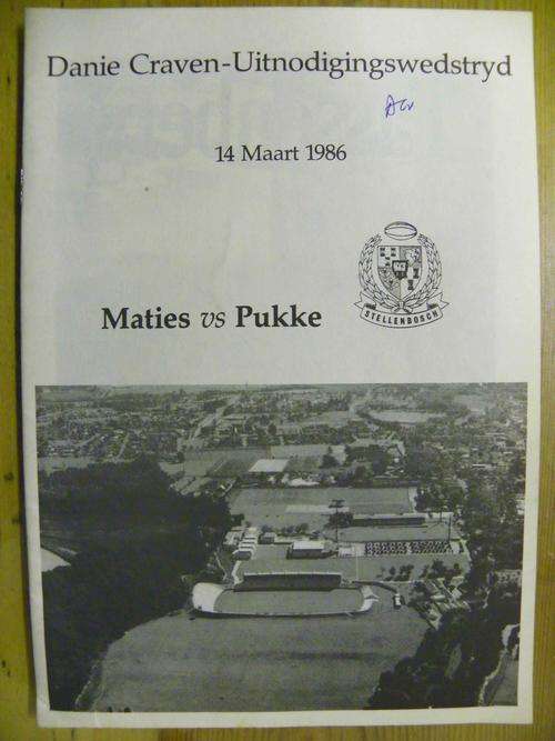 Rugby Programme - Intervarsity 1986 Maties vs Pukke