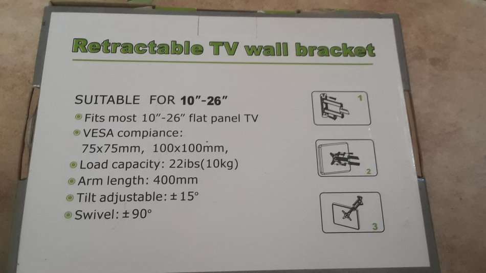 UNIVERSAL RETRACTABLE TILT & SWIVEL TV/PC MONITOR/SCREEN WALL MOUNT BRACKET FOR TV 10-26