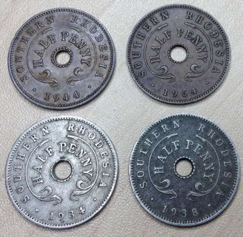 Southern Rhodesia half penny lot (1934, 1938, 1944 & 1954)