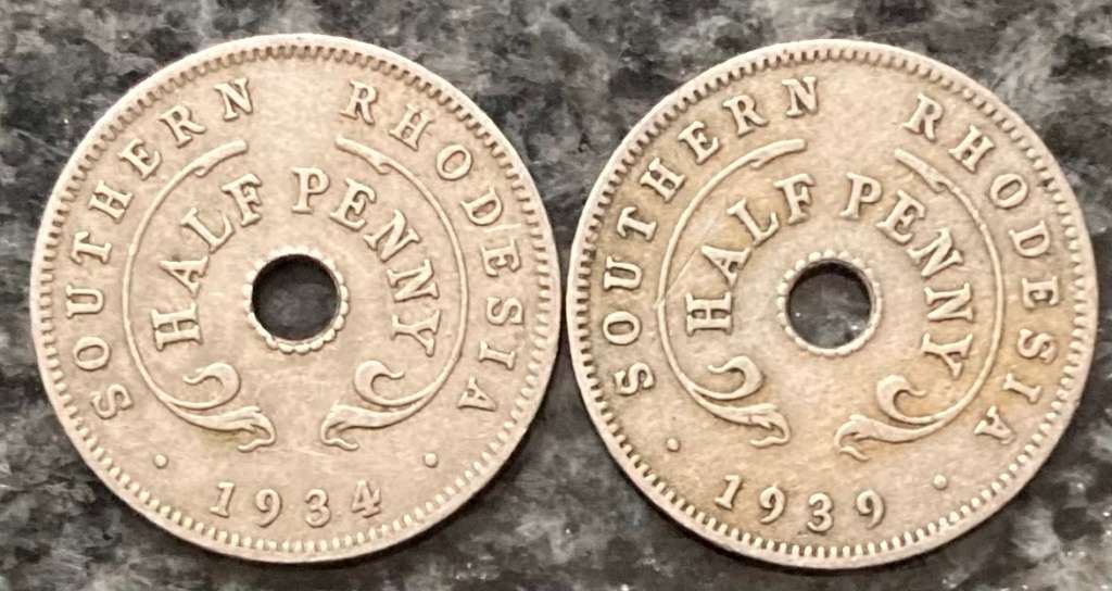 Southern Rhodesia 1934 + 1939 Half Penny