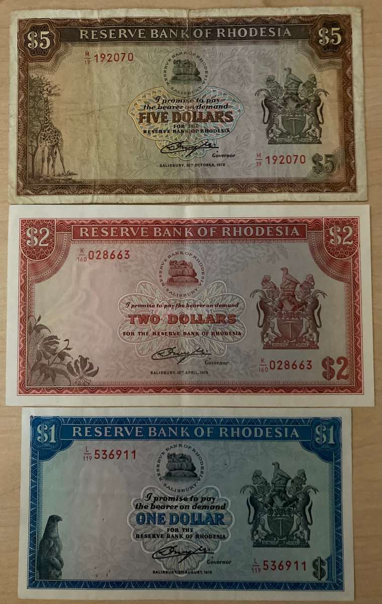 Rhodesia $1, $2 & $5 Lot