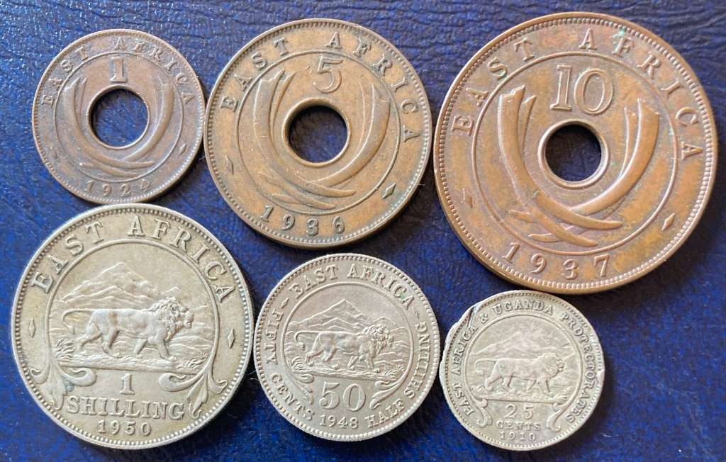East Africa 1 Cent, 5 Cent, 10 Cent, 25 Cent, 50 Cent & Shilling Lot