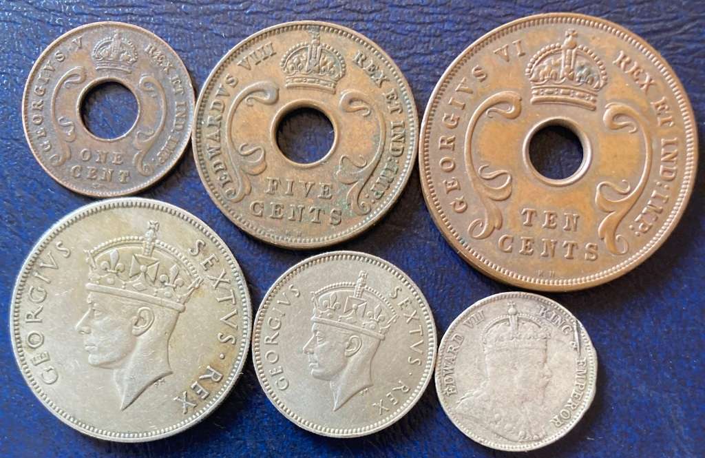 East Africa 1 Cent, 5 Cent, 10 Cent, 25 Cent, 50 Cent & Shilling Lot