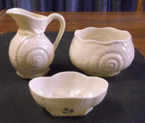 Belleek Parian China Jug / Creamer & Sugar Bowl Plus One Small Item