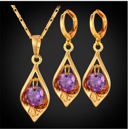 @ Luxury 18K Gold Filled  jewelry set.Purple Austrian crystal. In fancy  Gold Gift box.