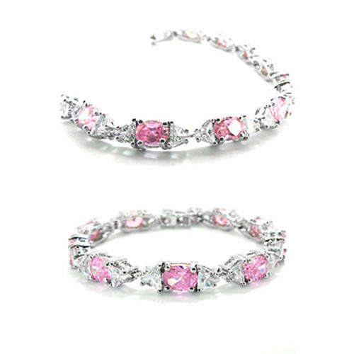 PINK SAPPHIRE WHITE GOLD PLATED TENNIS BRACELET