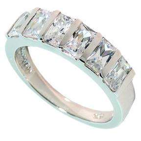 3 Carat! Platinum Sterling Silver Baguettes Ring. sz6