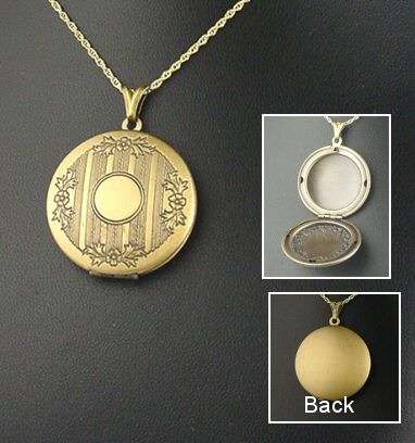 ANTIQUED BRONZE LOCKET WITH STRIPED FLORAL DESIGN