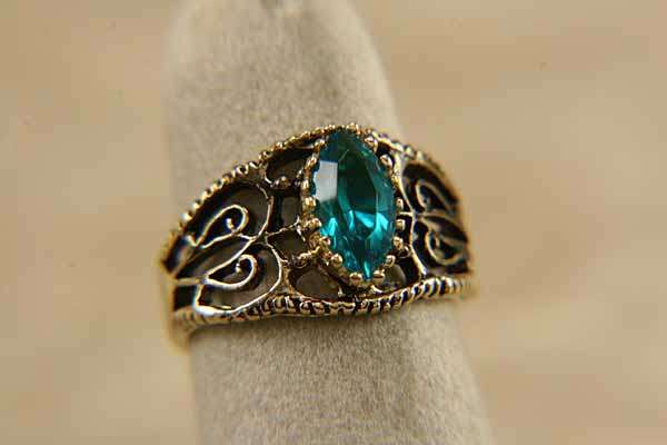 ART DECO STYLE 14KT HGE 1CT BLUE ZIRCON RING, SZ5
