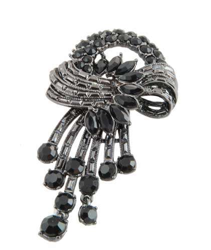 ANTIQUED GUNMETAL SWAROVSKI BLACK ONYX BROOCH/ PIN