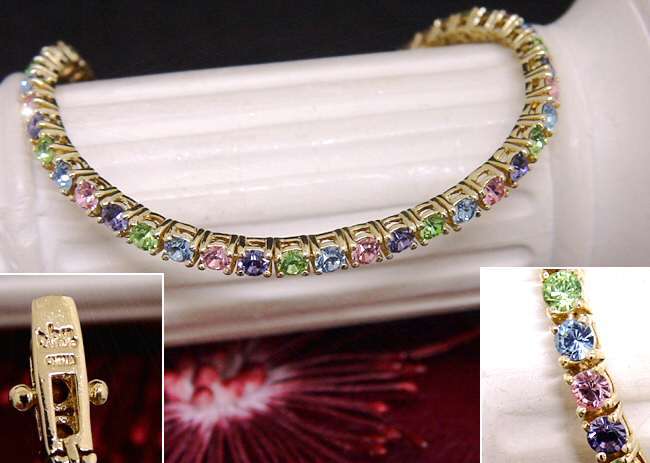 JOAN RIVERS PASTEL CRYSTAL 14KT GP TENNIS BRACELET
