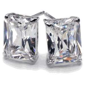 3.5ct! Sterling Silver Emerald Cut CZ stud earrings