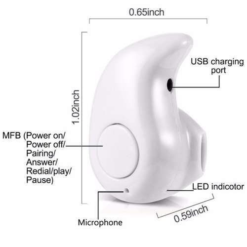 Wireless Bluetooth Earphones (1pc Earbud) In Black or White.