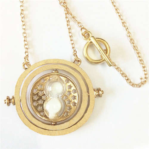 Harry Potter Time Turner Necklace with Rotating Spins Gold Hourglass