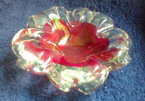 LARGE MURANO HEAVY RED ASHTRAY
