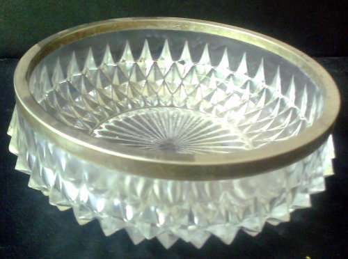 VINTAGE CLEAR PRESSED GLASS FRUIT BOWL - Plated Silver Rim - (Circa 1950)