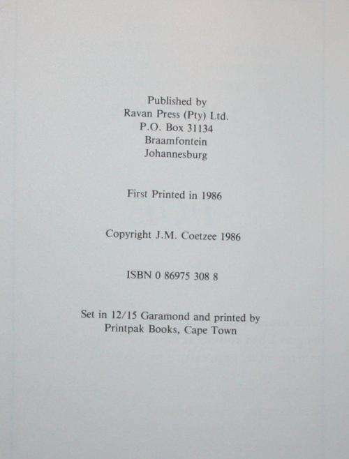 COETZEE, J.M. - Foe - (1st Edition Hardcover in Wrapper)