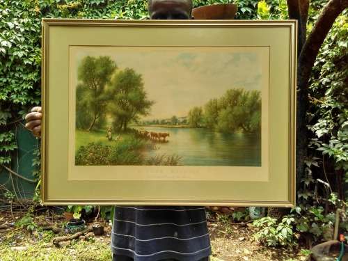 EDWARDS, Edwin - A June Morning [Country Scene] - (Old Framed Print of a Painting)