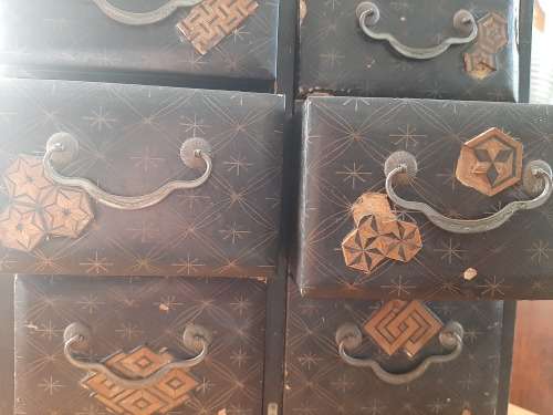 Antique Lacquered Tea Caddy/Miniature Chest of Drawers