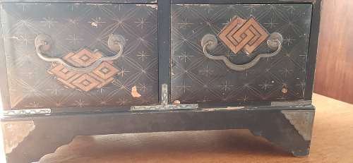 Antique Lacquered Tea Caddy/Miniature Chest of Drawers