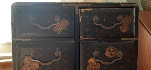 Antique Lacquered Tea Caddy/Miniature Chest of Drawers