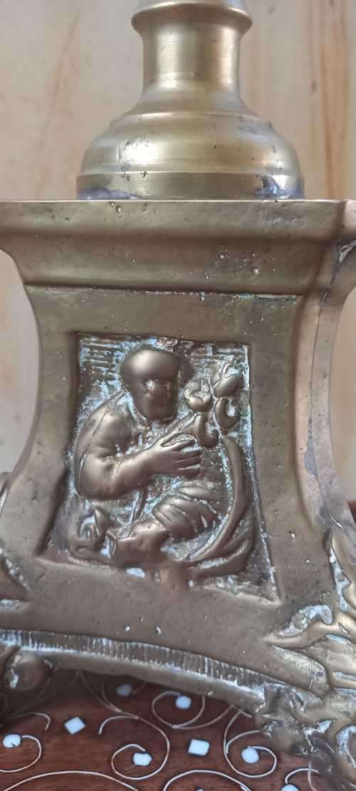 Large Copper Candle Holder with biblical scenes. Beautiful & scares. See photos