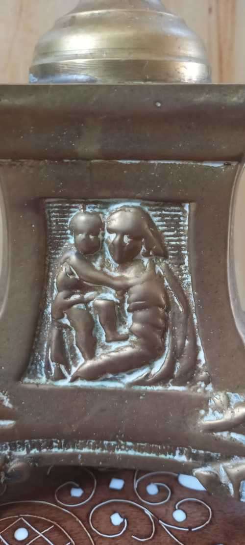 Large Copper Candle Holder with biblical scenes. Beautiful & scares. See photos