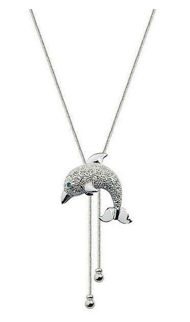 Lovely Dolphin Sweater Chain 18K Platinum Plated Pendant Necklace Jewelry Austrian Crystal SWA