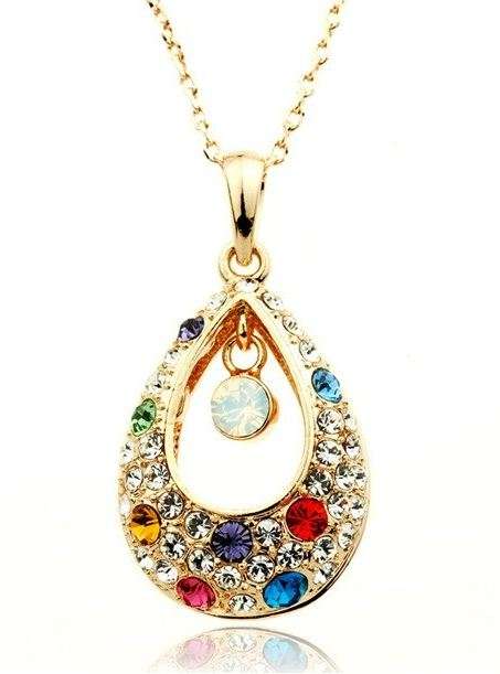 The Peacock Princess Tears Multicolour 18K Gold Plated Pendant Necklace Jewelry Austrian Crystal SWA