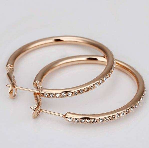 Gold Plated Hoop Earrings Fashion Jewelry Nickel Free with Austrian SW Element Crystal