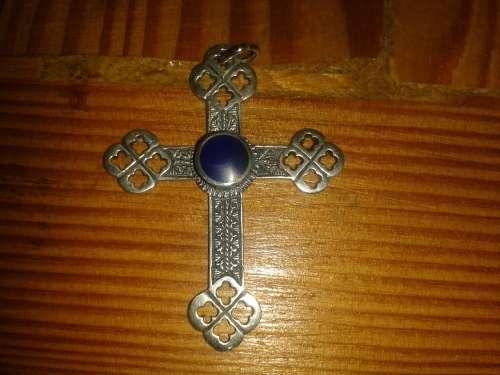 Sterling silver Lazarus Cross with Lapis Lazuli set stone