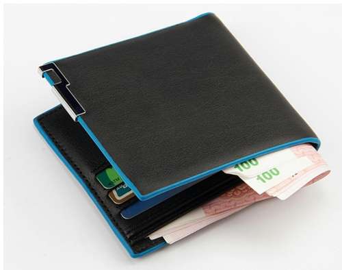 Mens Casual PU Leather Wallet for Daily Use - Black with Blue linning