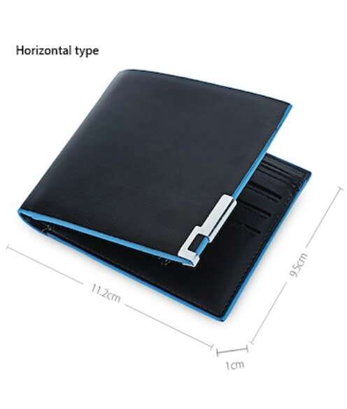Mens Casual PU Leather Wallet for Daily Use - Black with Blue linning