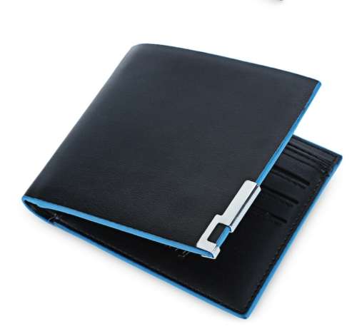 Mens Casual PU Leather Wallet for Daily Use - Black with Blue linning