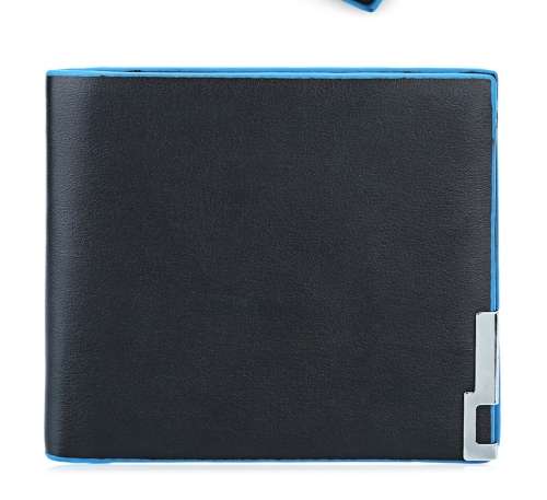 Mens Casual PU Leather Wallet for Daily Use - Black with Blue linning