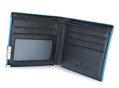 Mens Casual PU Leather Wallet for Daily Use - Black with Blue linning
