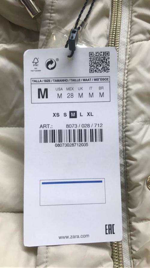 Origanal Zara ladies Puffer Jacket - Size Medium