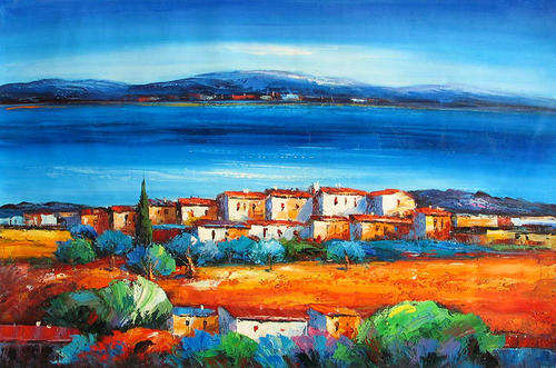 Blue Villages LANDSCAPE PAINTING OIL ON CANVAS 60x90 CM