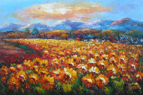 Sunflowers Field Floral Painting Oil On Canvas 60x90 CM