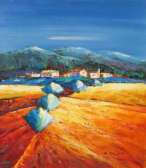 Landscape Tuscan Field Painting Oil on Canvas 60x50 CM