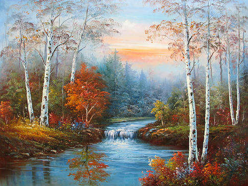 Morning Pond Landscape Painting Oil on Canvas 90x120 CM