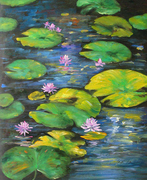 Floral Painting Oil On Canvas Water Lily Pond 50 x 60 CM