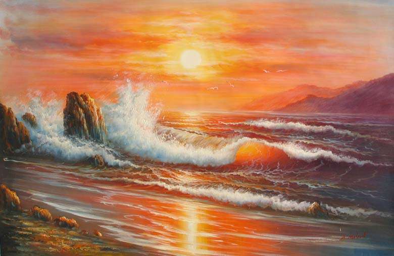 Seascape Painting Oil On Canvas *Sunrise Moment* 60 x 90 CM