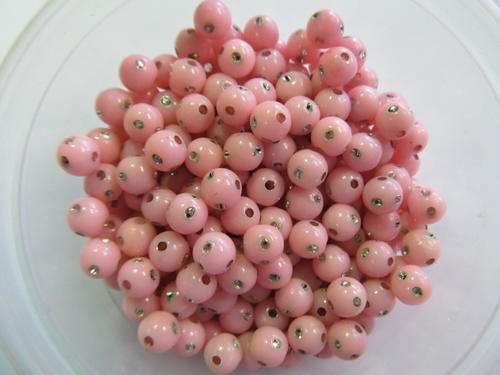 ROUND PINK BEADS WITH SILVER ACRYLIC - 50PC