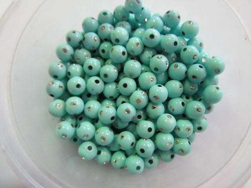 ROUND TURQUOISE BEADS WITH SILVER ACRYLIC - 50PC