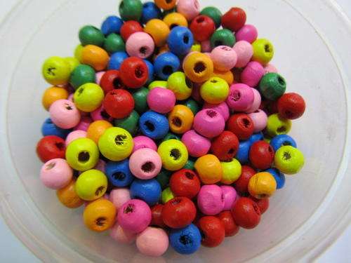 MIXED COLOUR WOODEN BEADS-50PC